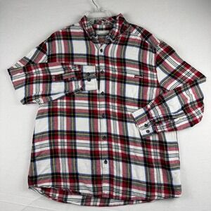 Wolverine Mens XL Plaid Flannel Shirt Red White Blue Cotton Long Sleeve Button
